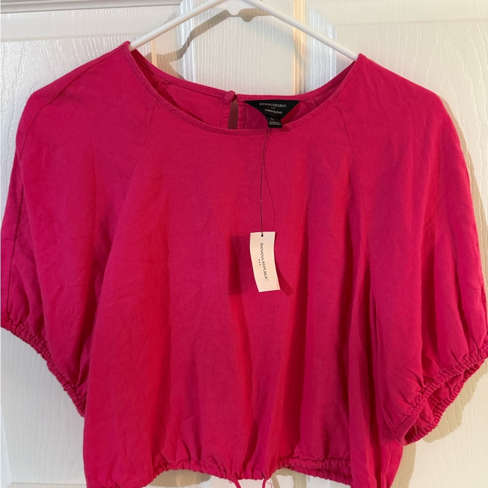 Banana Republic Hot Pink Cropped Drawstring Blouse
